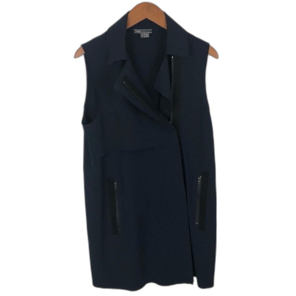Vince Navy Zip-Up Sleeveless Dress Trench Jacket Size Small Quiet Luxury